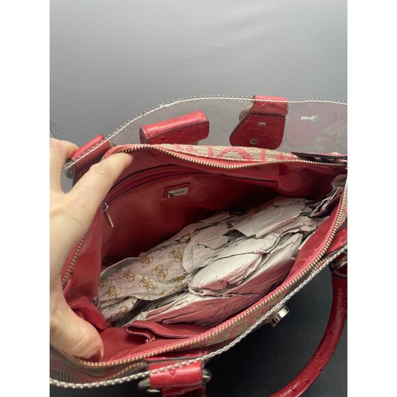 Y2K NWT Pink Guess Clear Tote Purse with Removeable Travel Bag - Picture 7 of 8